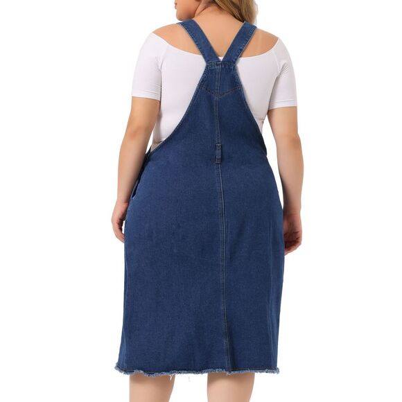 Plus Size Jean Skirt Distressed Racerback Suspender Denim Overall Dress Blue - Picture 4 of 6